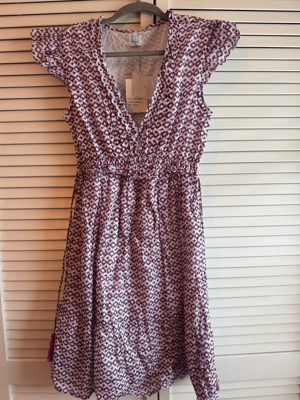 Mer St. Barth Women’s Purple Ikat V-Neck Midi Dress (NWT)